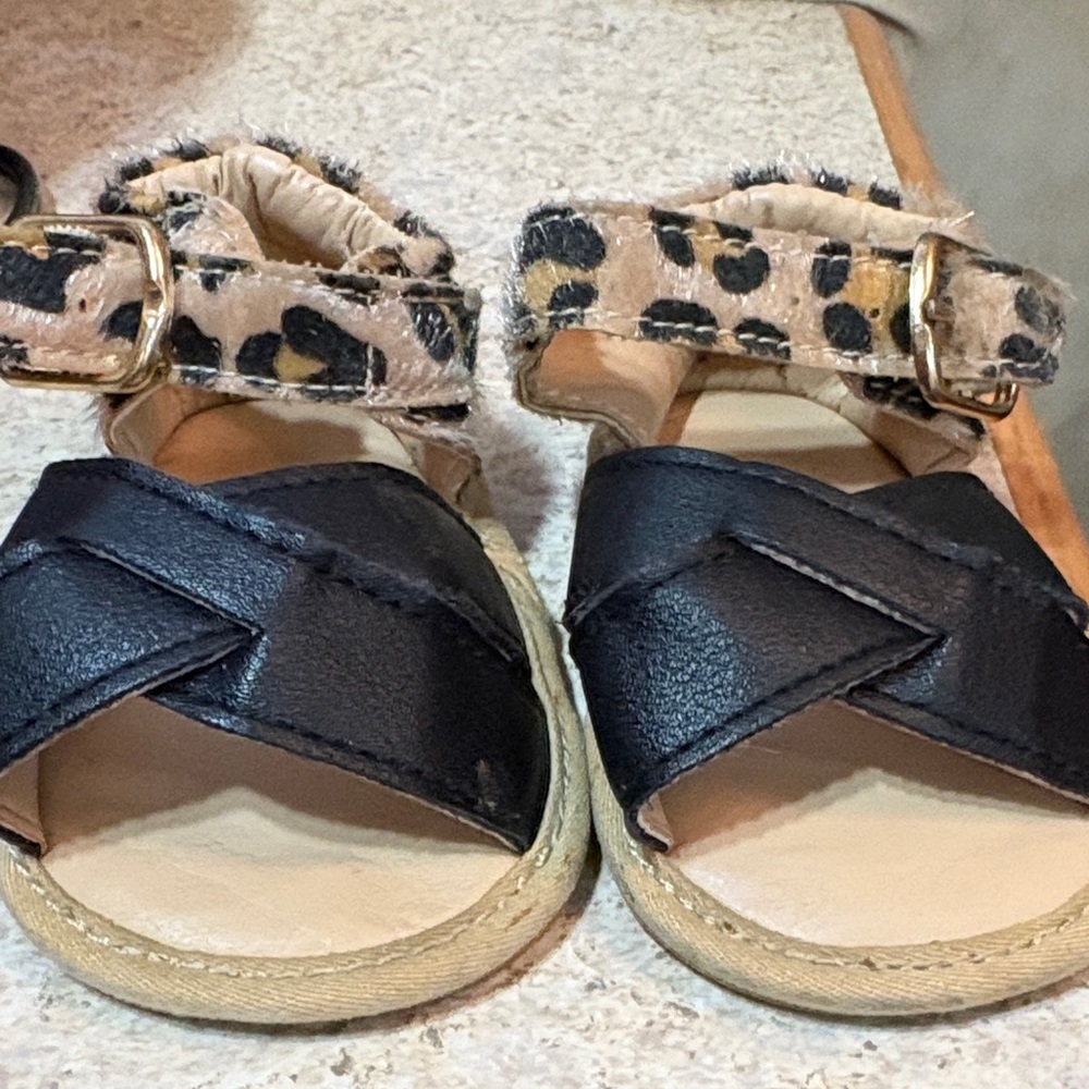 Kids Black and Leopard Print Sandals